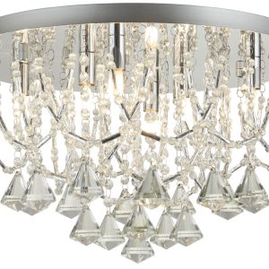 Mela Polished Chrome 6 Light Flush Crystal Pyramid Ceiling Light