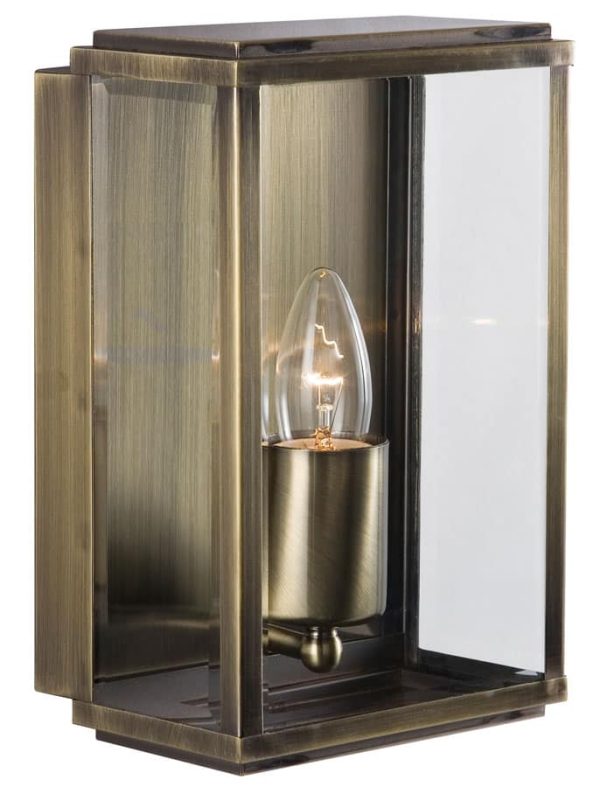 Outdoor Box Wall Lantern Antique Brass Bevelled Clear Glass IP44