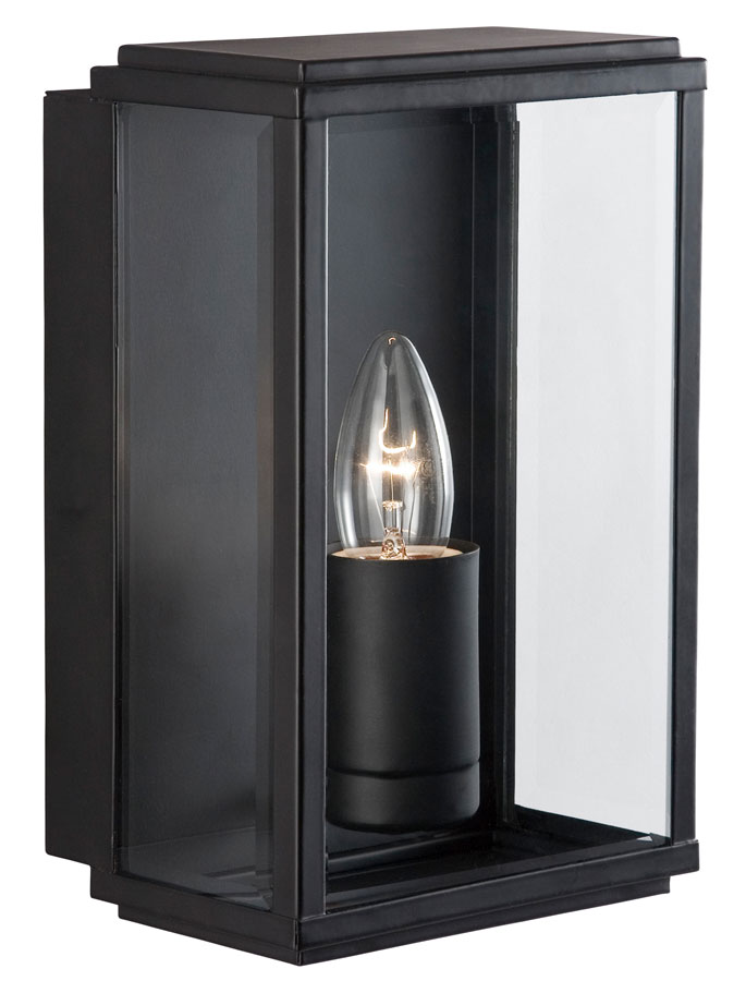 Box Traditional Outdoor Wall Lantern Matt Black Bevelled Clear Glass