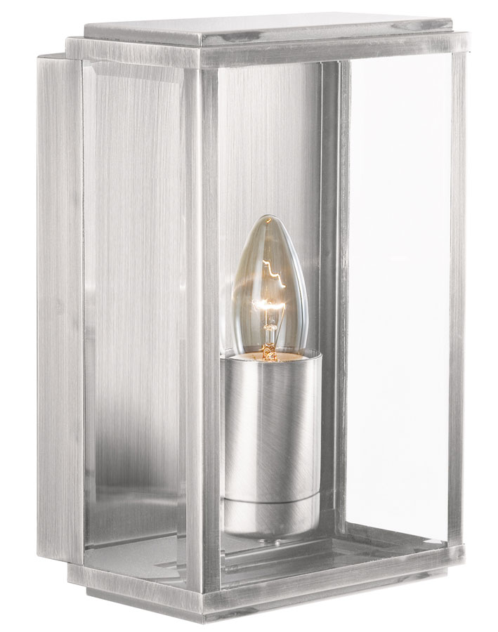 Box Traditional Outdoor Wall Lantern Satin Silver Bevelled Clear Glass