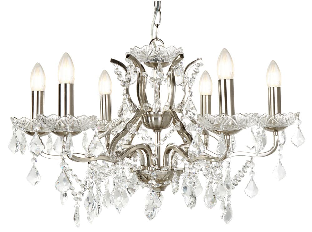Paris 6 Light Clear Crystal Glass Chandelier Satin Silver Traditional