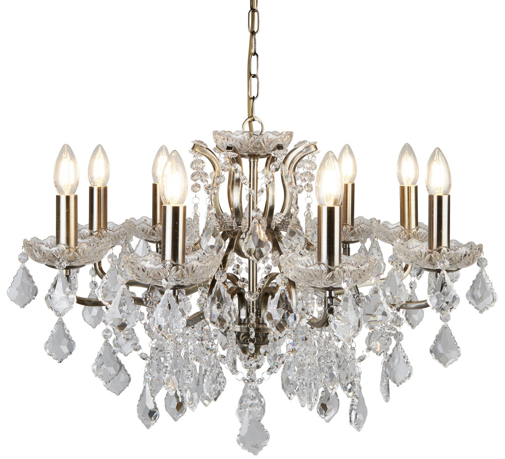 Paris 8 Light Clear Crystal Glass Chandelier Antique Brass Traditional
