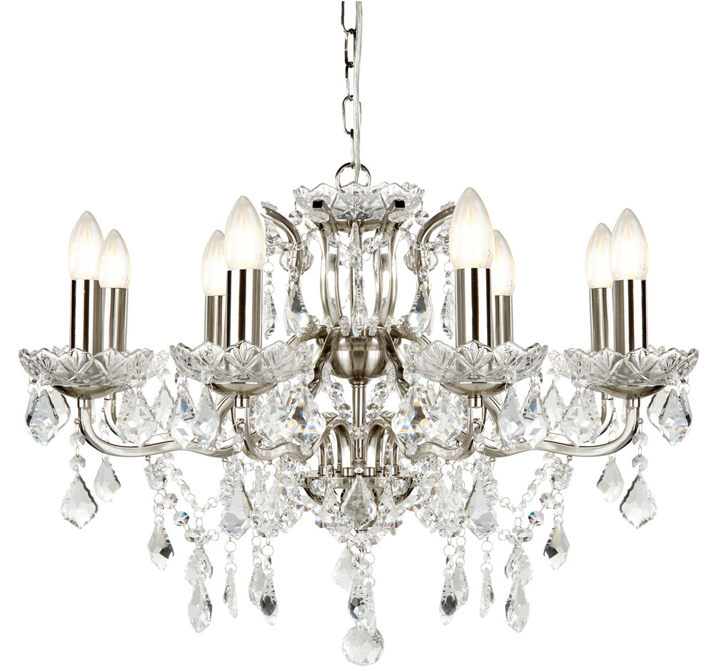 Paris 8 Light Clear Crystal Glass Chandelier Satin Silver Traditional