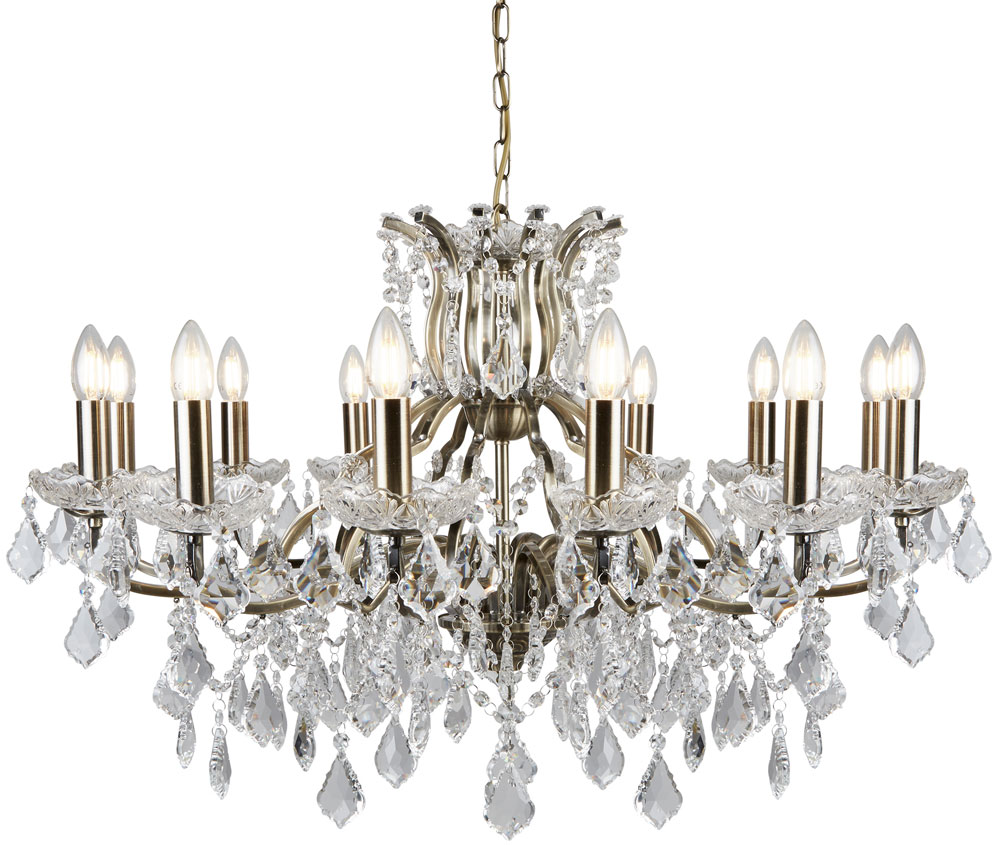 Paris Large 12 Light Clear Crystal Chandelier Antique Brass Traditional