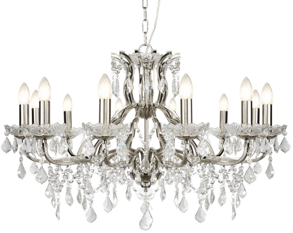 Paris Large 12 Light Clear Crystal Glass Chandelier Satin Silver Paris Large 12 Light Clear Crystal Glass Chandelier Satin Silver Traditional
