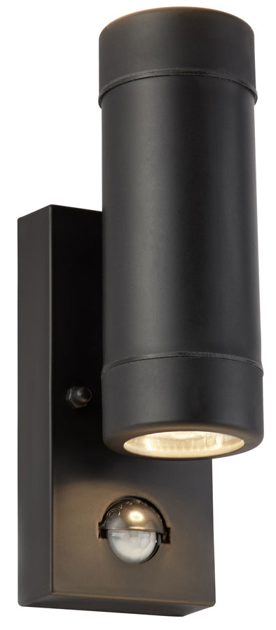 Black Rust Proof PIR Outdoor Up And Down Wall Spot Light IP44