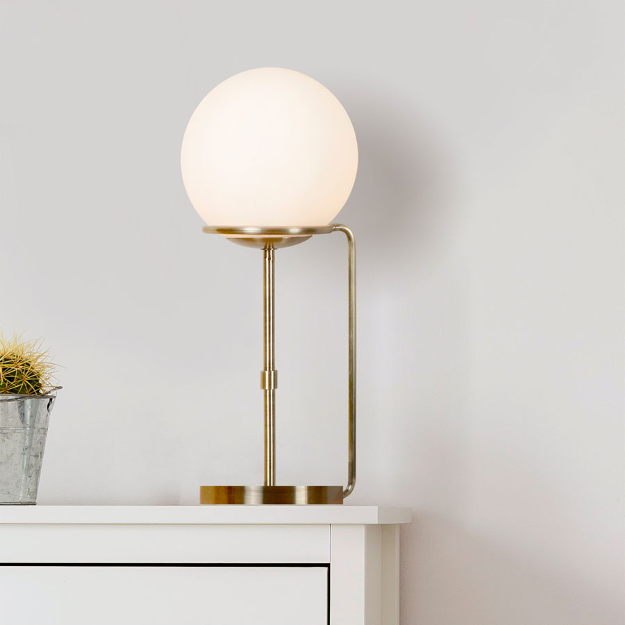 Sphere 1 Light Table Lamp Opal White Glass Globe Antique Brass 8092AB Sphere 1 Light Table Lamp Opal White Glass Globe Antique Brass 8092AB