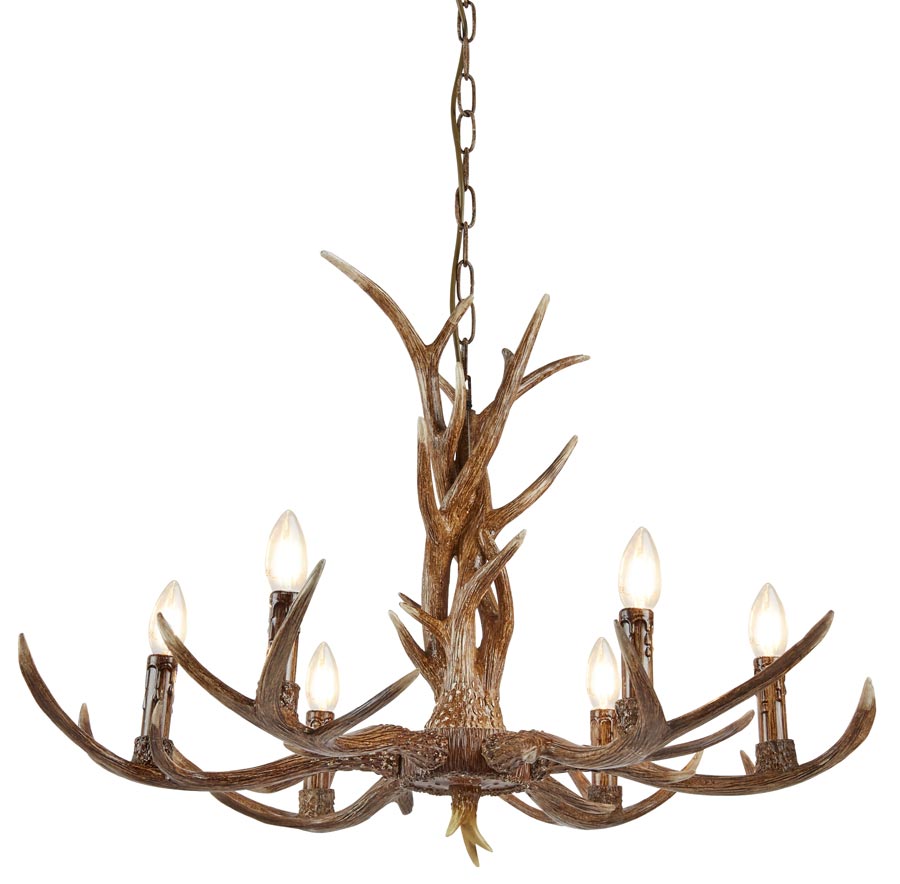 Stag 6 Light Weathered Antler Style Rustic Chandelier