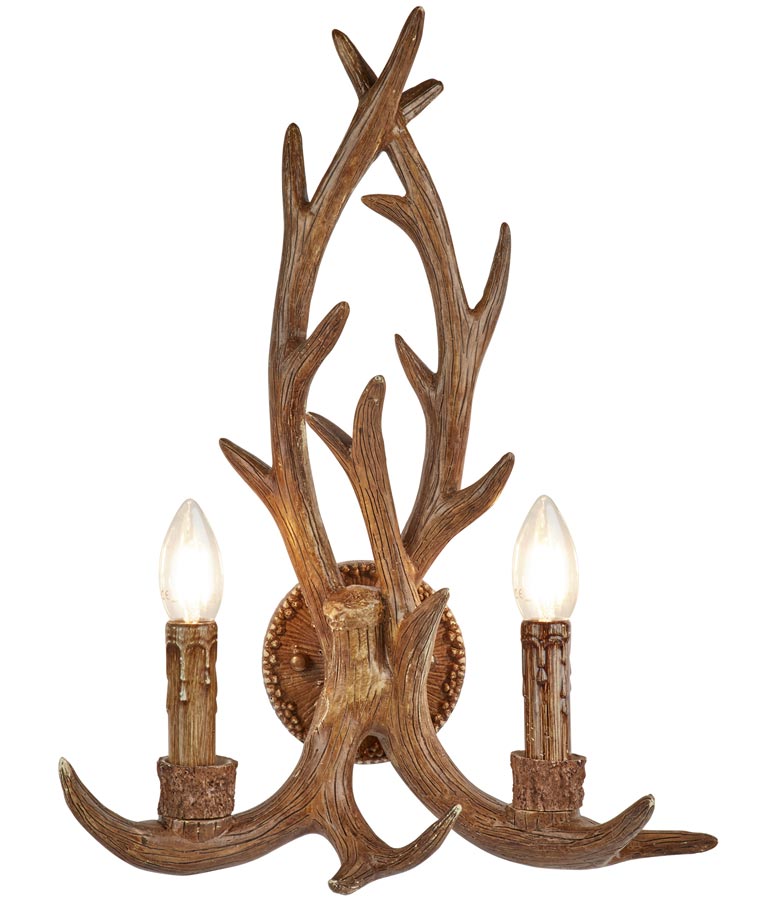 Stag 2 Light Weathered Antler Style Rustic Wall Light