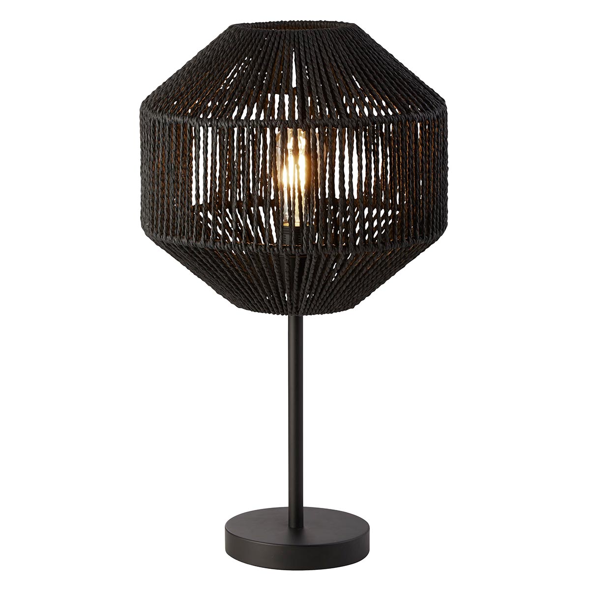Trendy Matt Black Base 1 Light Table Lamp Black Wicker Shade