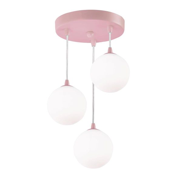 bedroom pink 3 light multi level ceiling pendant with opal glass globes
