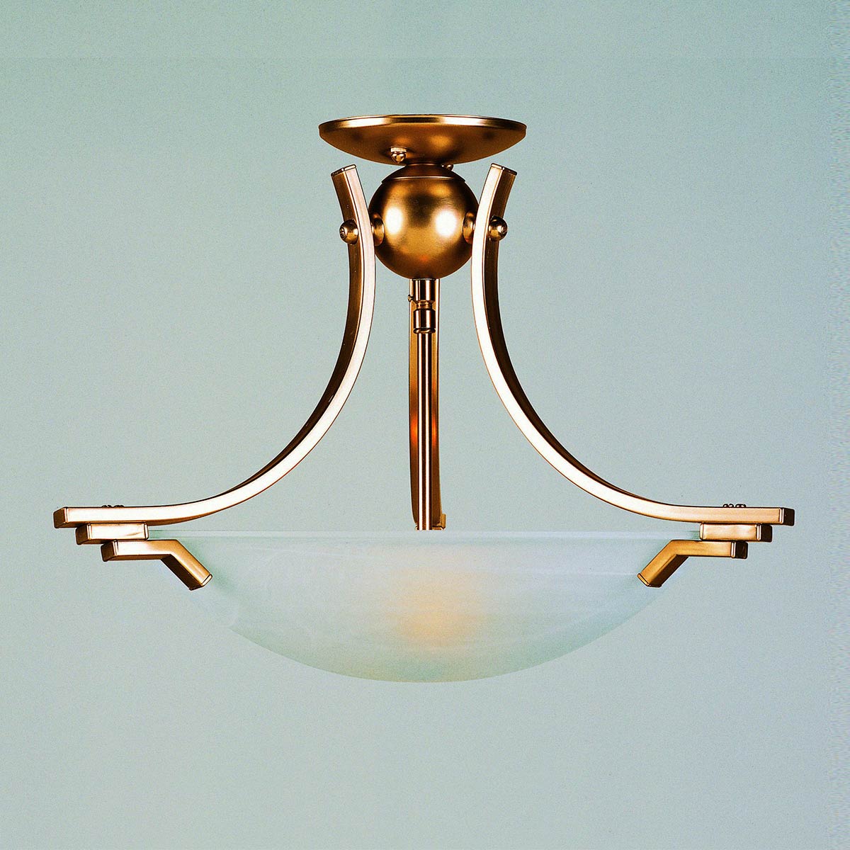 Art Deco Style Antique Brass Semi Flush 2 Lamp Ceiling Light