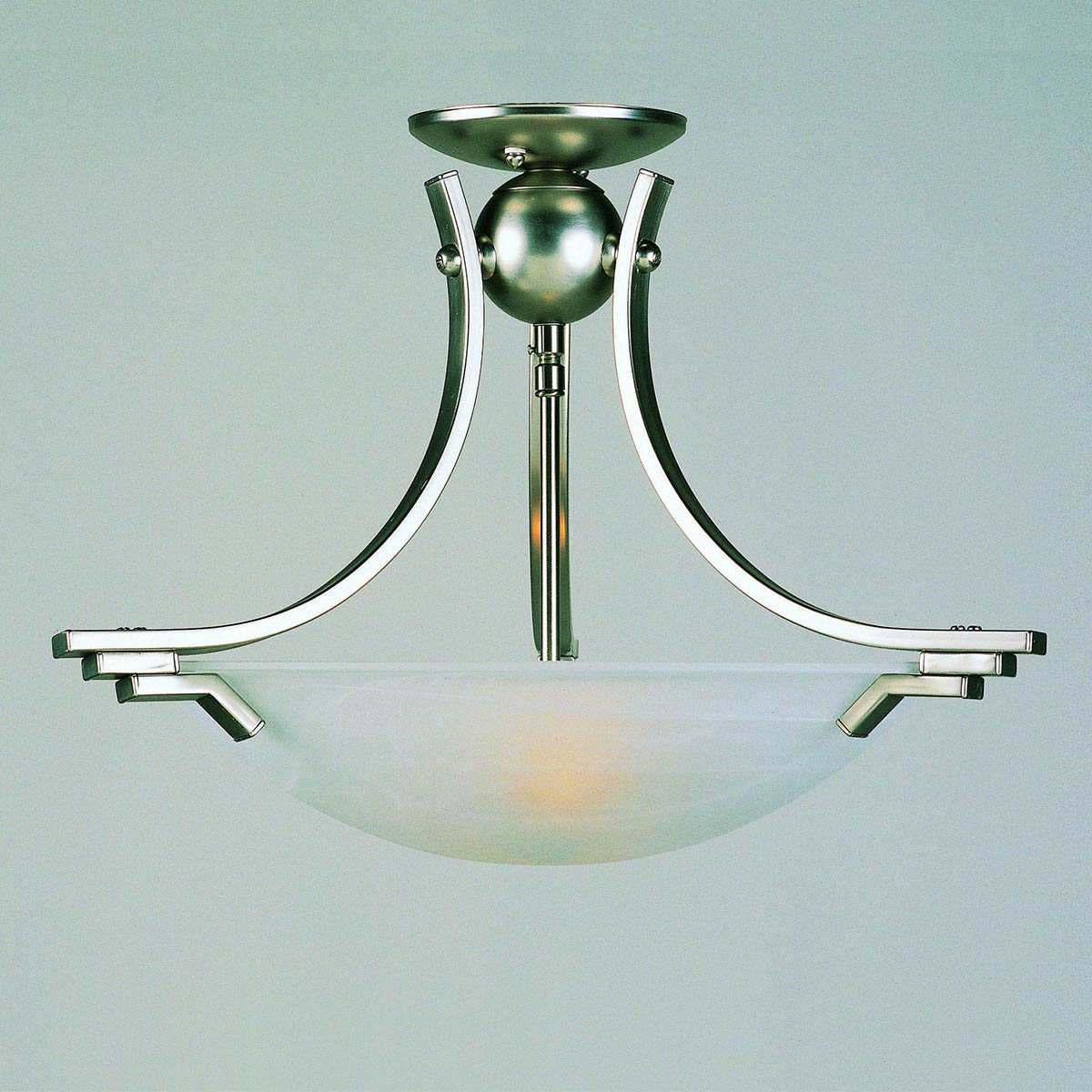 Art Deco Style Satin Nickel Semi Flush 2 Lamp Ceiling Light