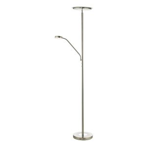 Shelby dimming LED mother and child floor lamp in satin nickel on white background