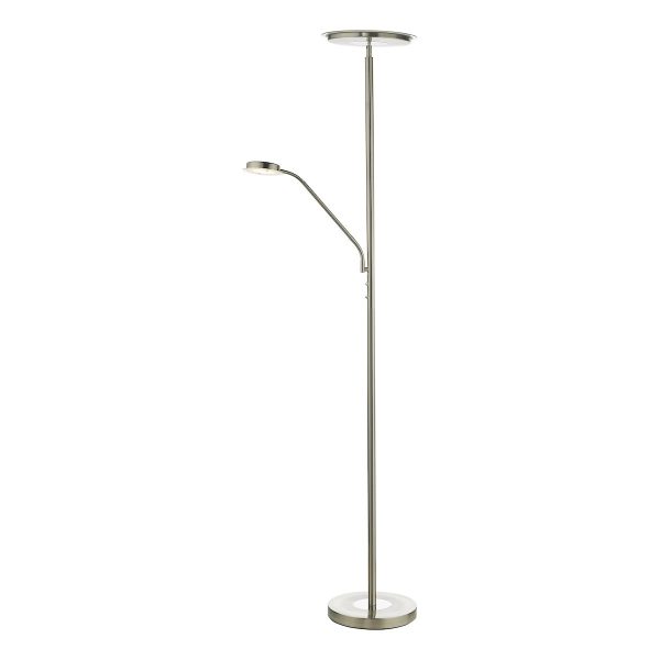 Shelby dimming LED mother and child floor lamp in satin nickel on white background