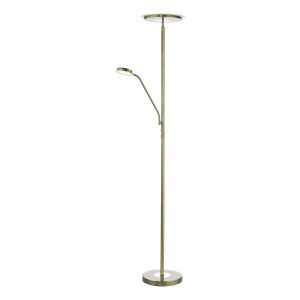 Shelby dimming LED mother and child floor lamp in antique brass on white background