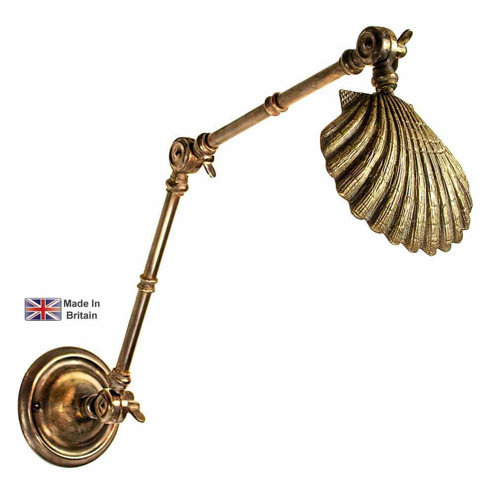 Oyster Double Adjustable Bedroom Wall Light Solid Brass