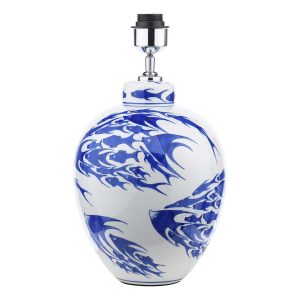 Simone blue fish ceramic table lamp base only on white background