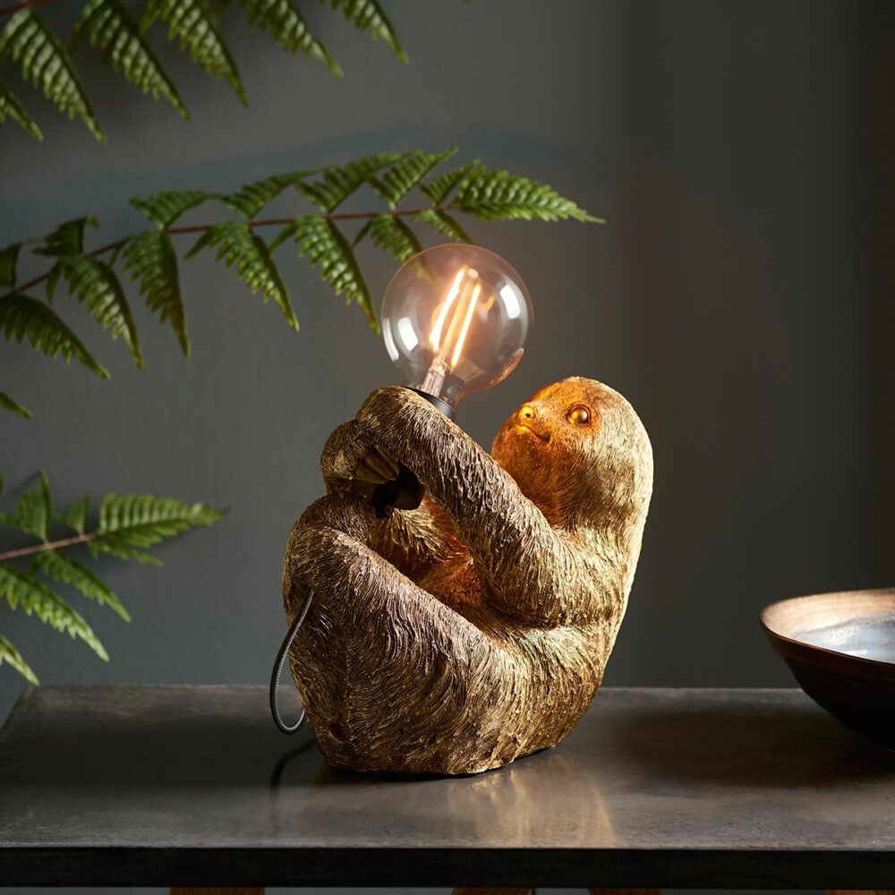 Sloth 1 Light Detailed Resin Animal Table Lamp Vintage Gold Finish