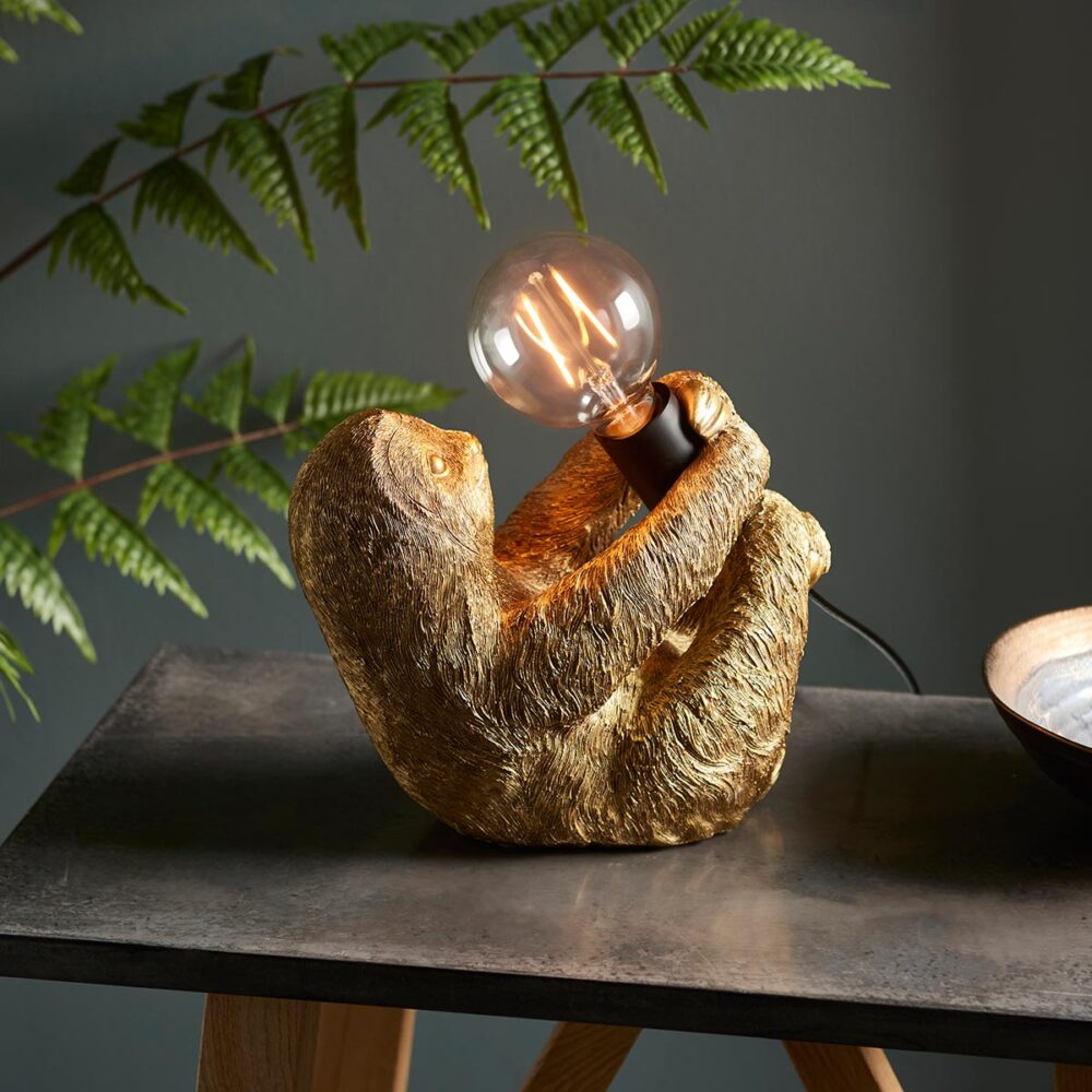 Sloth 1 Light Detailed Resin Animal Table Lamp Vintage Gold Finish Sloth 1 Light Detailed Resin Animal Table Lamp Vintage Gold Finish