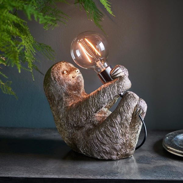Sloth 1 light detailed resin animal table lamp in vintage silver main image