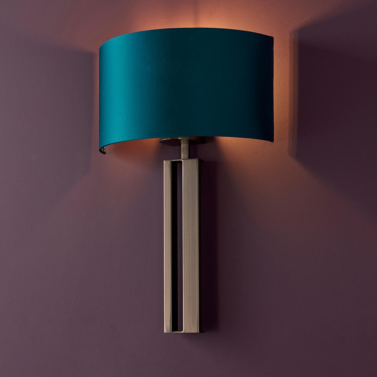Modern Slotted Panel Single Wall Light Brushed Bronze Teal Half Shade