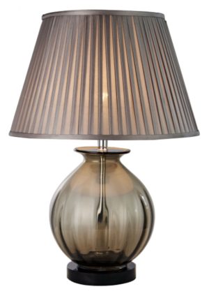 Classic smoked glass bowl table lamp with 16" pleated faux silk shade