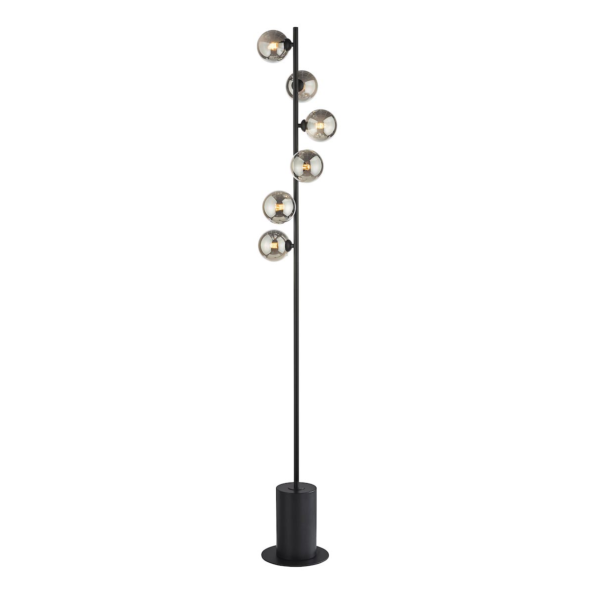 Spiral 6 Light Modern Floor Lamp Matt Black Smoked Glass