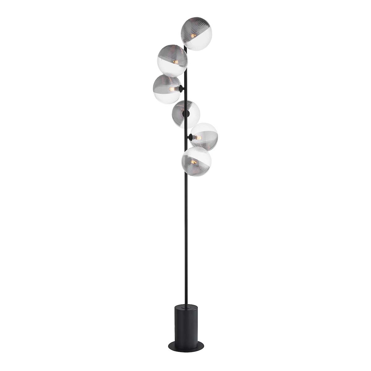 Spiral 6 Light Floor Lamp Matt Black Clear / Smoked Glass