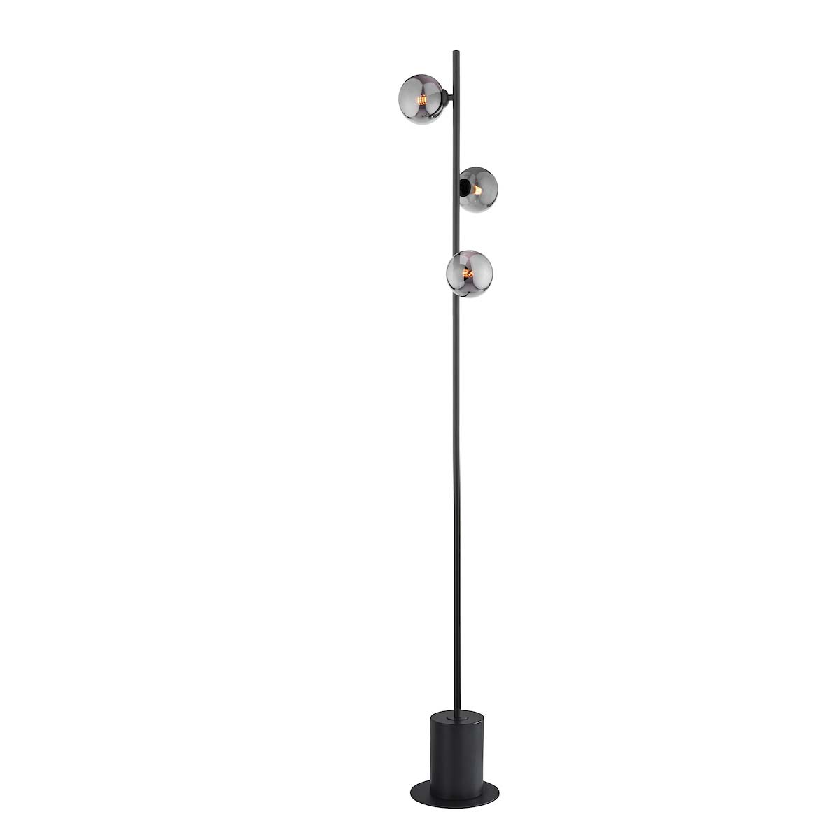Spiral 3 Light Modern Floor Lamp Matt Black Smoked Glass