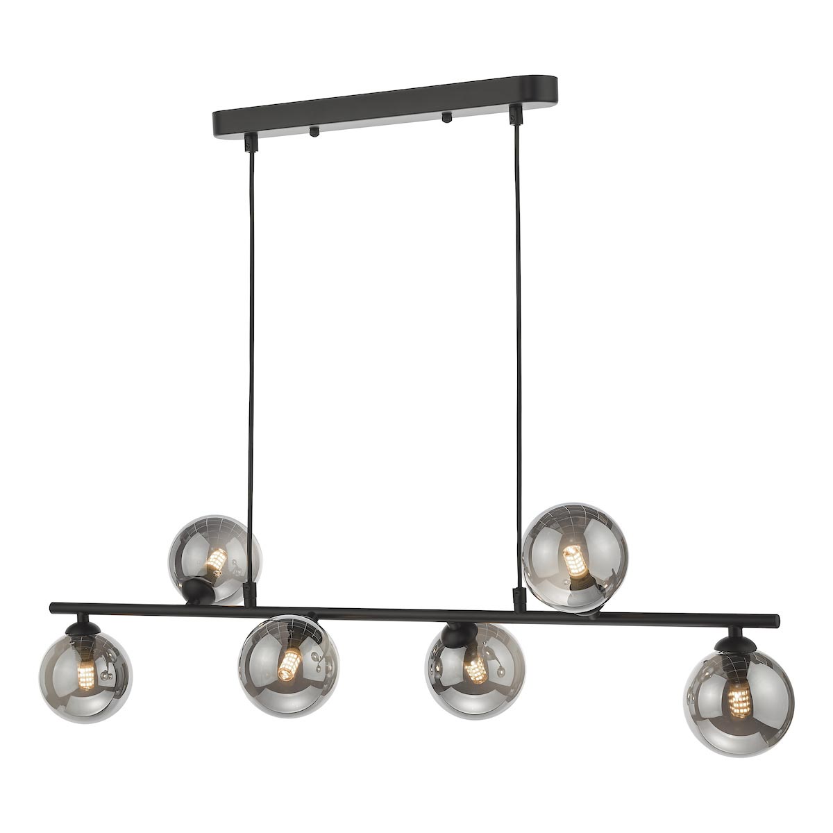 Spiral 6 Light Modern Bar Pendant Matt Black Smoked Glass