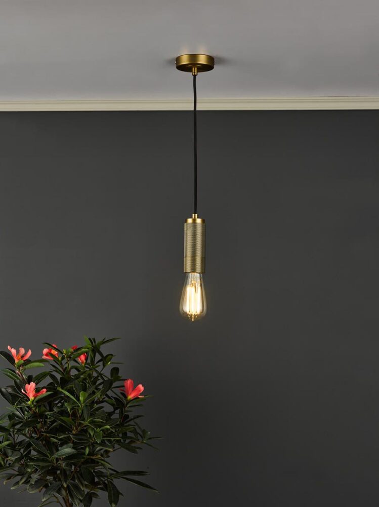 Industrial Pendant Ceiling Light Cable Set E27 Knurled Brass
