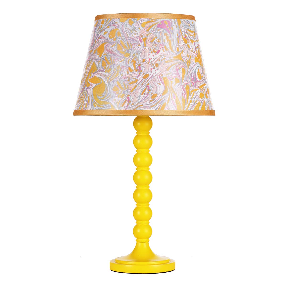 Dar Spool Wooden Table Lamp Base Only Gloss Yellow