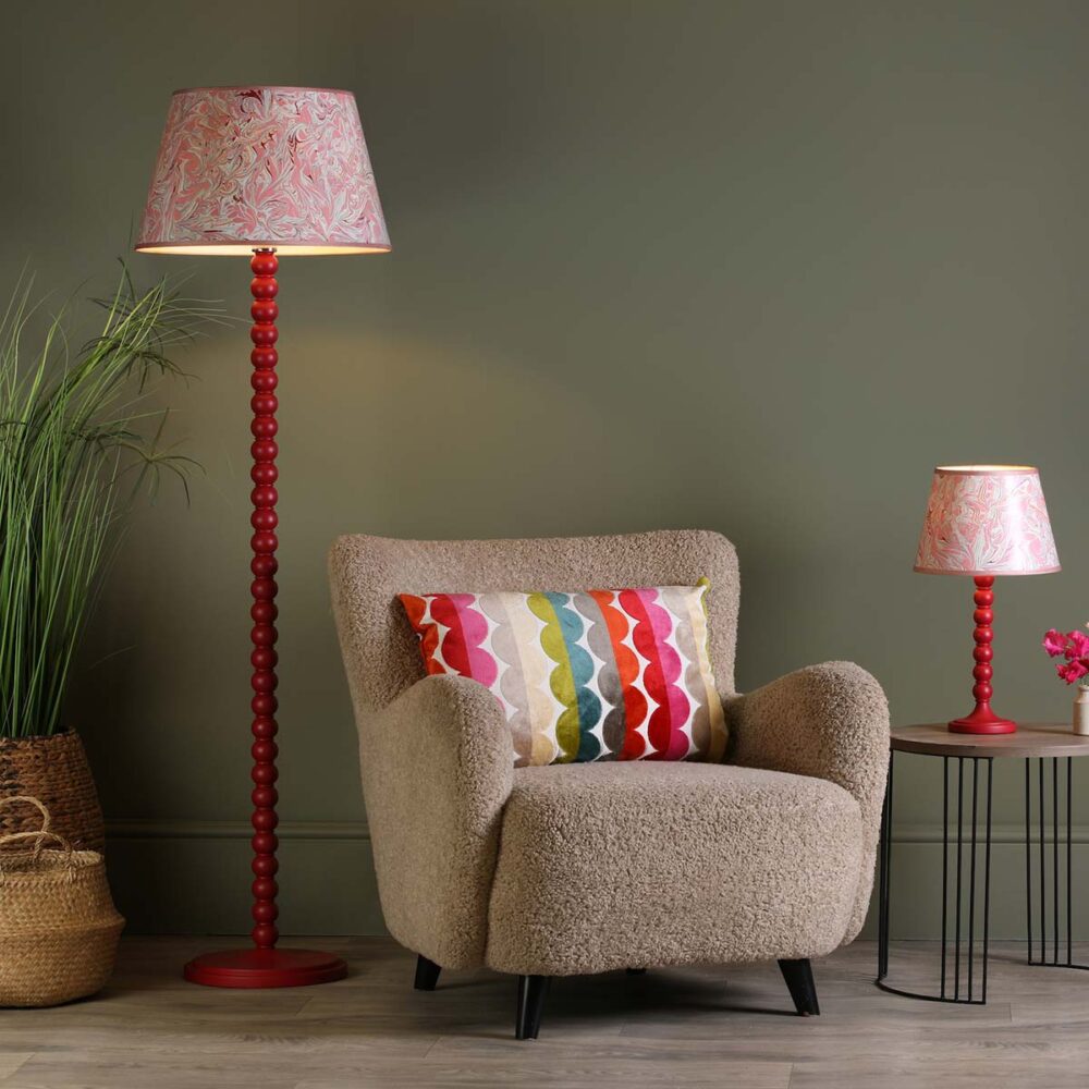 Dar Spool Wooden Floor Lamp Base Only Gloss Red SPO4925