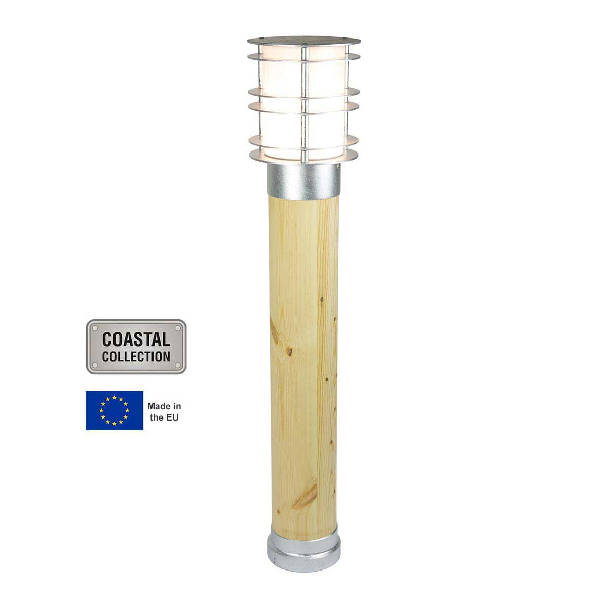 Norlys Stockholm Large Bollard Light Natural Wood / Galvanised