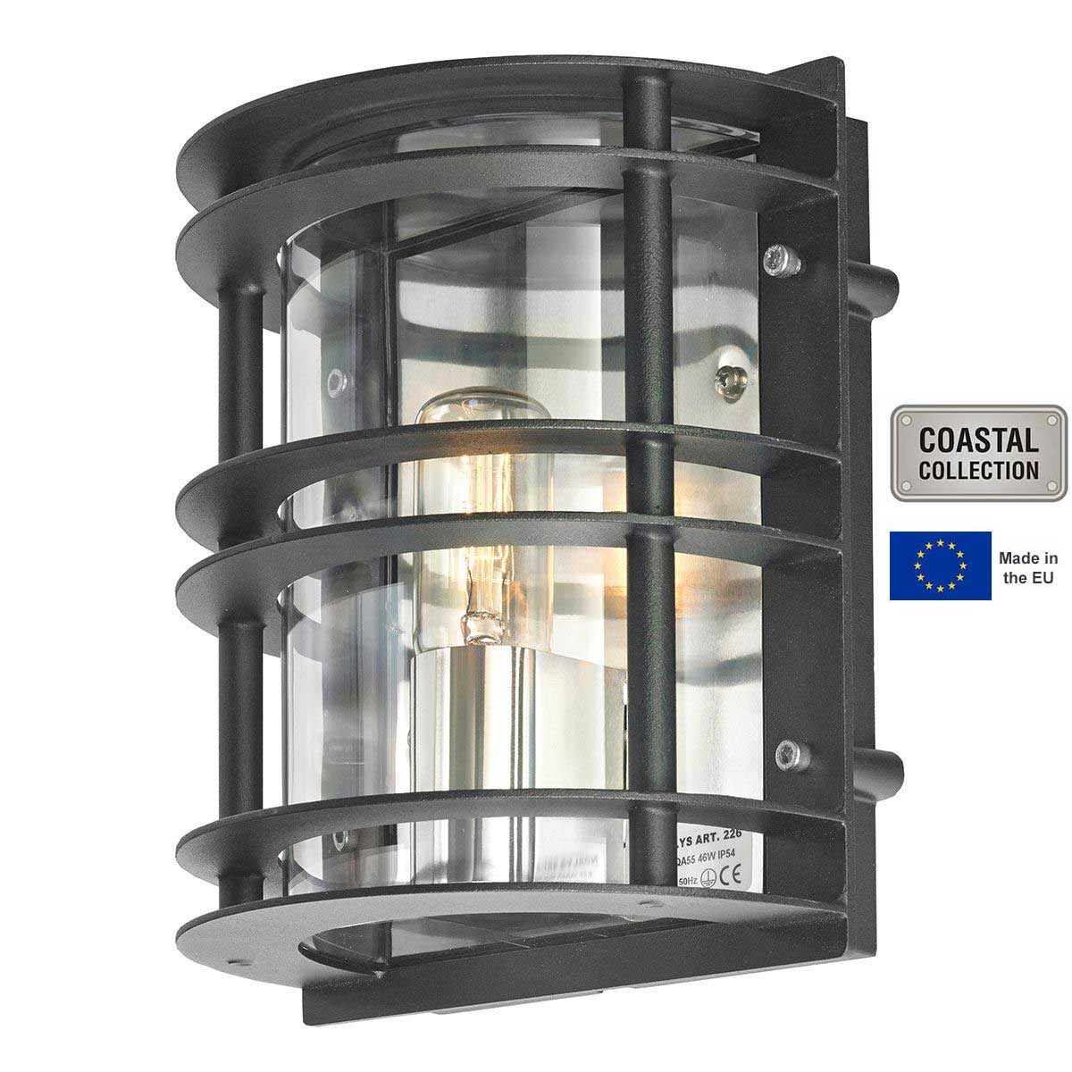 Norlys Stockholm Flush Outdoor Wall Lantern Black Clear Art Deco Style
