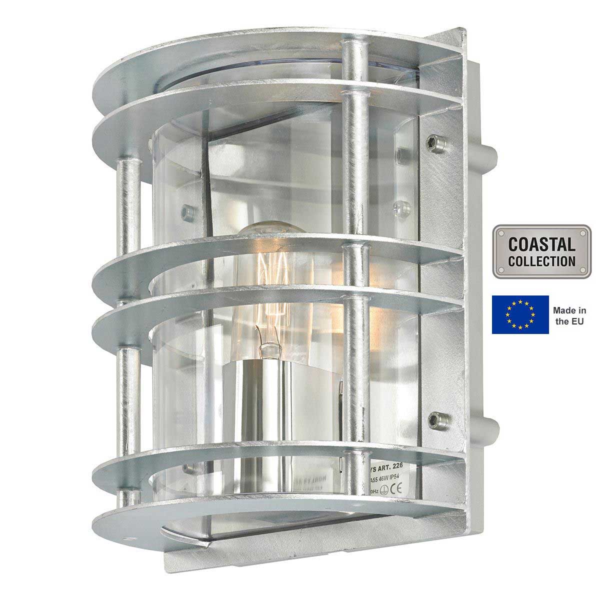 Norlys Stockholm Outdoor Wall Lantern Galvanised Clear Art Deco Style