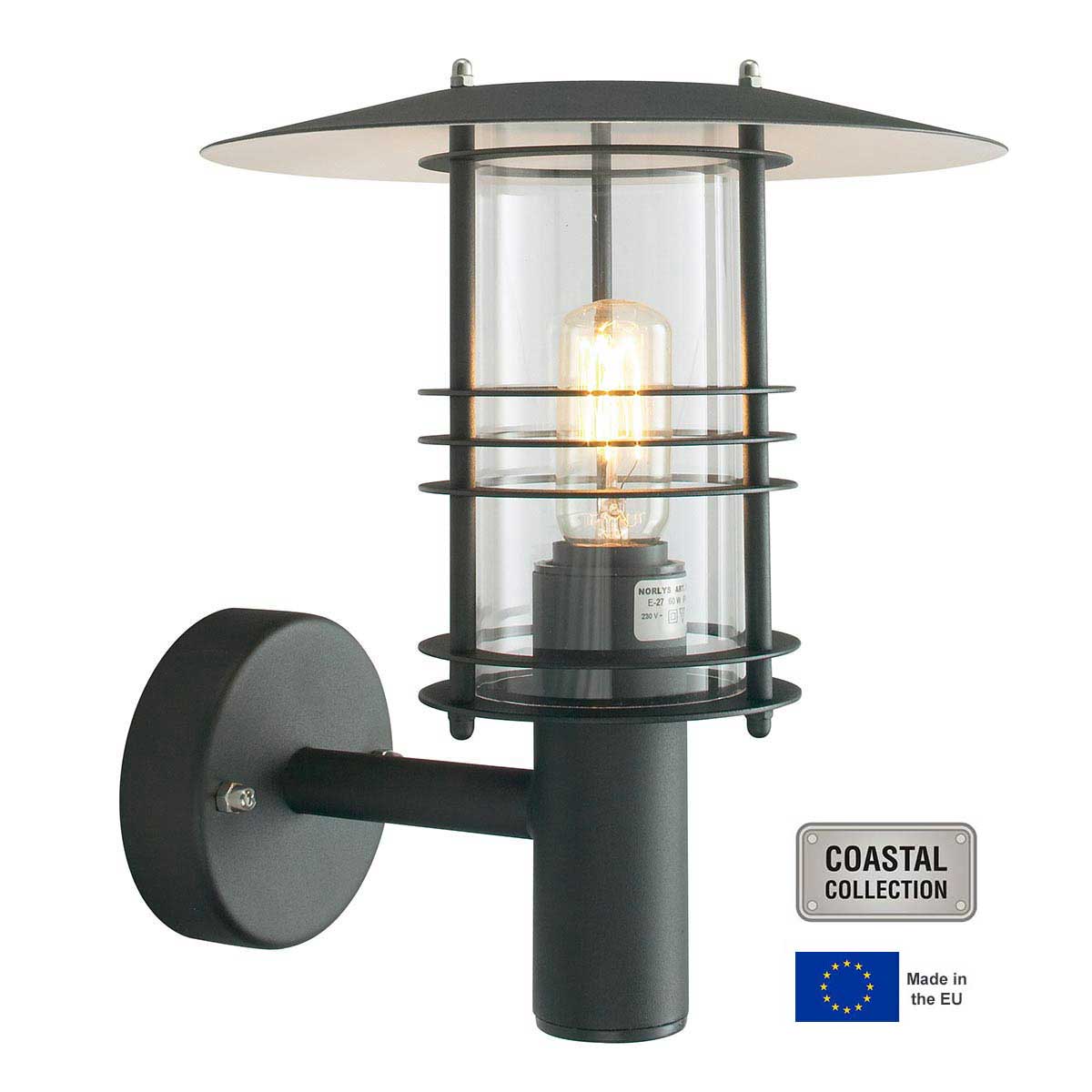 Norlys Stockholm Art Deco Style Black Outdoor Wall Lantern