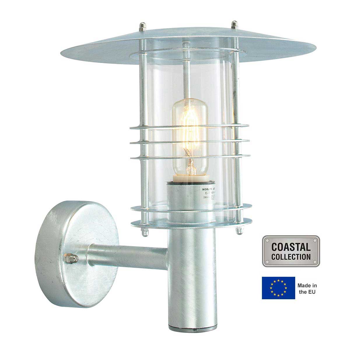 Norlys Stockholm Art Deco Style Galvanised Outdoor Wall Lantern