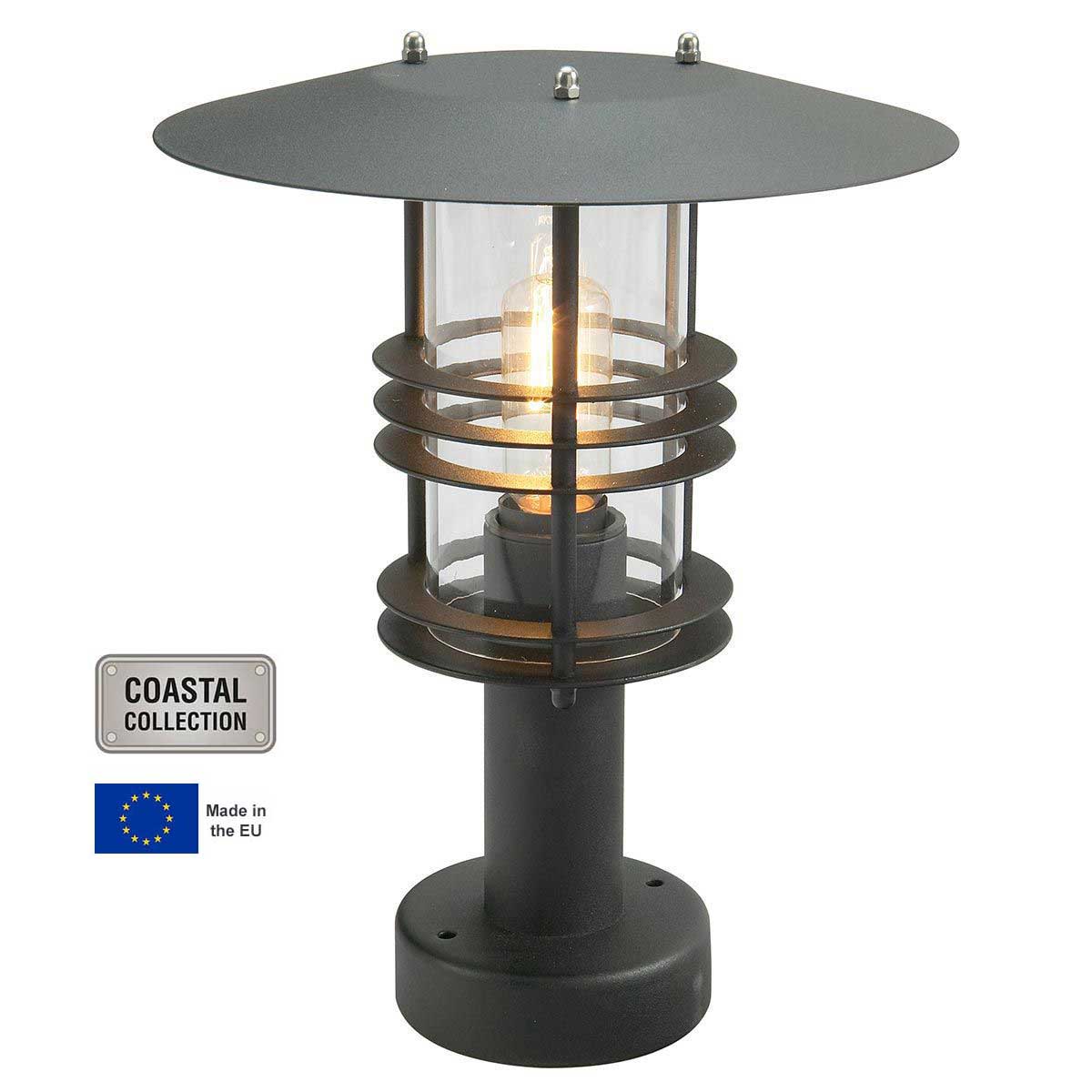 Norlys Stockholm Outdoor Pedestal Lantern Black Art Deco Style