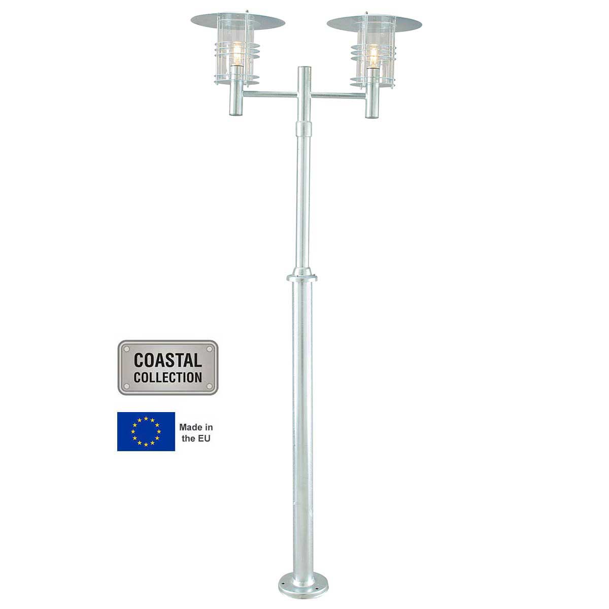 Norlys Stockholm 2 Head Outdoor Lamp Post Galvanised Art Deco Style
