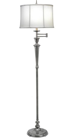 Stiffel Arlington Swing Arm Floor Lamp Antique Nickel Off White Shade
