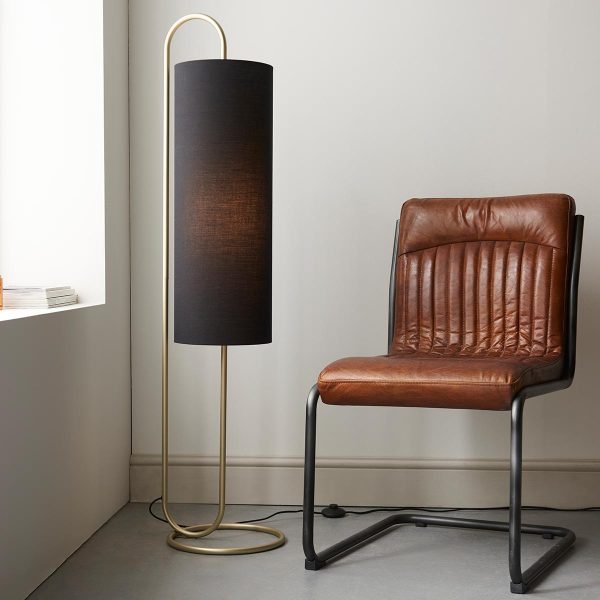 Oval 1 light structural floor lamp in antique gold with black shade main image