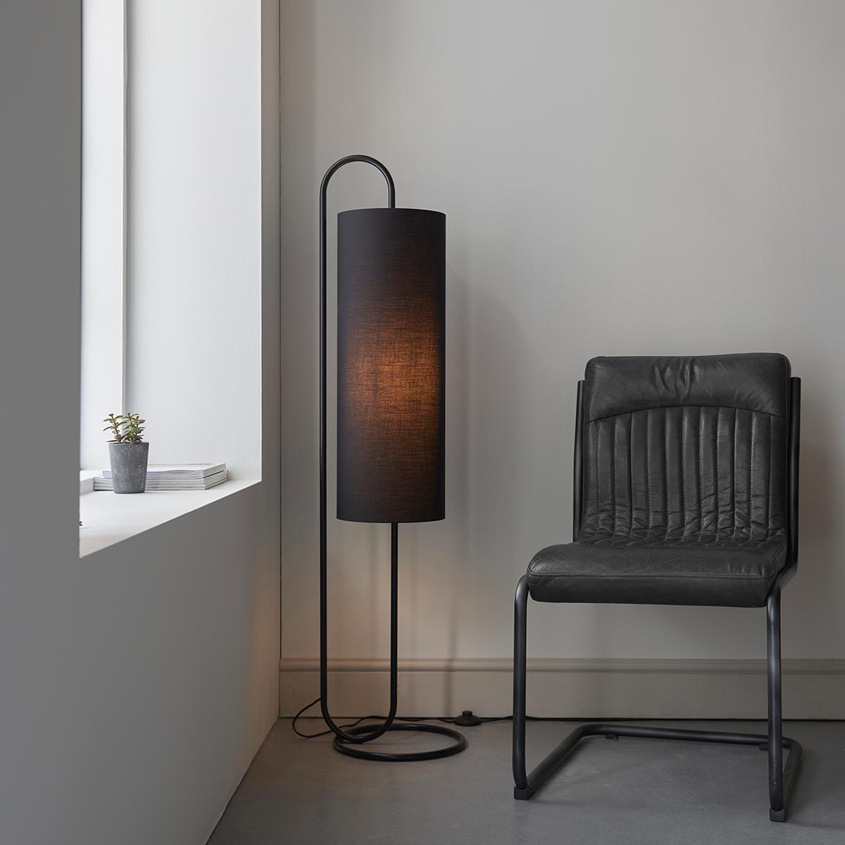 Oval Timeless 1 Light Structural Matt Black Floor Lamp Black Shade