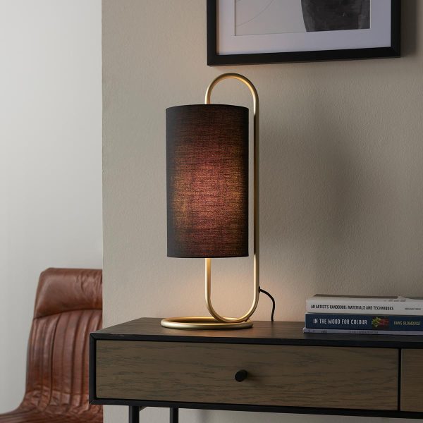 Oval 1 light structural table lamp in antique gold with black shade main image