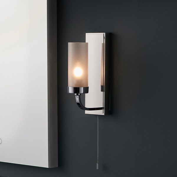 Classic switched bathroom wall light in polished chrome with frosted glass main image