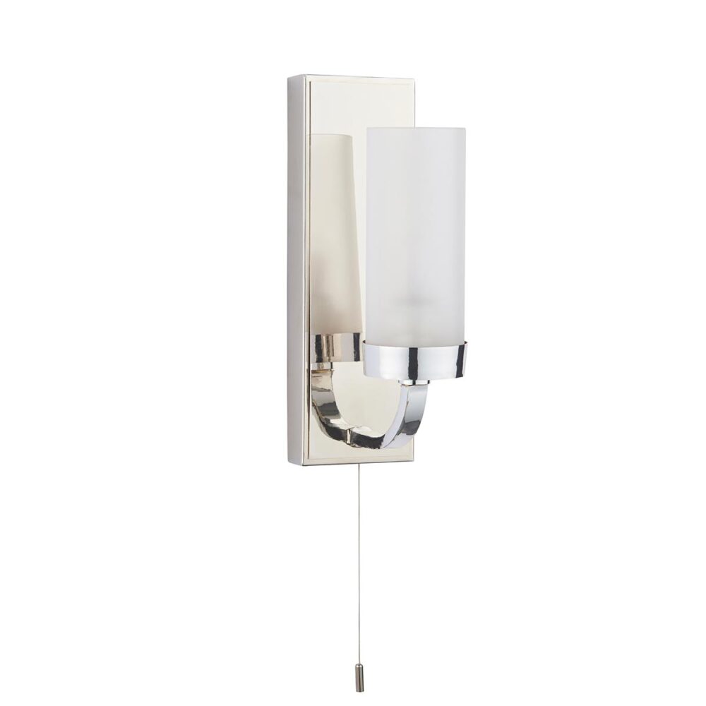 Classic Switched Bathroom Wall Light Polished Chrome Frosted Glass