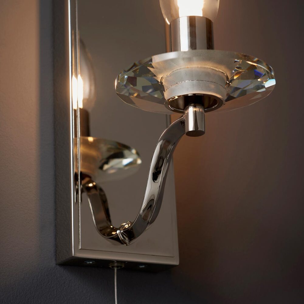 Classic 1 Lamp Switched Bathroom Wall Light Polished Nickel With Crystal