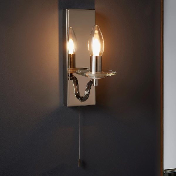 Classic switched bathroom wall light in polished nickel with crystal main image