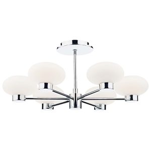System 6 arm semi flush ceiling light in polished chrome on white background
